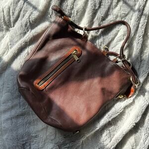 PATTIE JARRELL Colorado Brown Genuine Leather Bucket HOBO MOTORCYCLE Bag Purse
